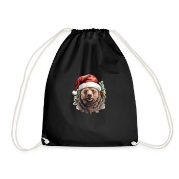 Bär mit Weihnachtsmütze, T-Shirt, Tasse - Turnbeutel - Schwarz - Vorne