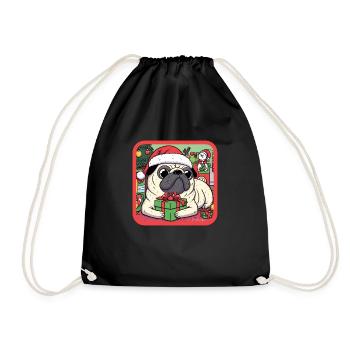 Weihnachts-Nikolaus-Mopshund - Turnbeutel - Schwarz - Vorne