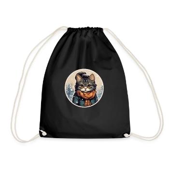 Chat avec veste et écharpe - Sac de sport léger - noir - Devant