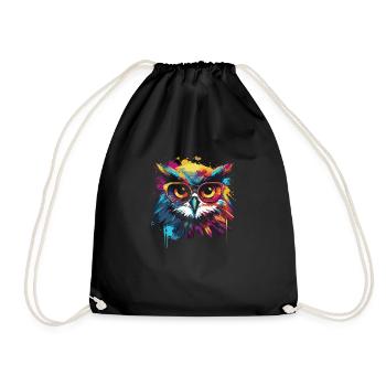 Funny owl with glasses - Drawstring Bag - black - Front