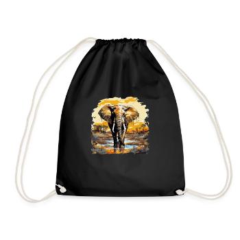 Elephant Design Elephant Animal Proboscis Animal - Drawstring Bag - black - Front