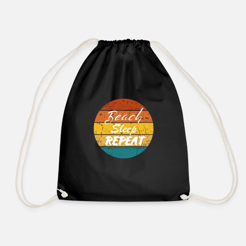 Beach Sleep Repeat 7 - Drawstring Bag - black