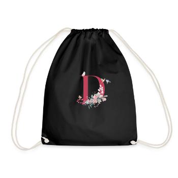 Floral D Letter - Gift Idea - Drawstring Bag - black - Front