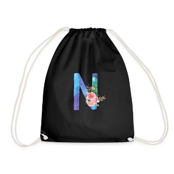 Letter N watercolor - Drawstring Bag - black - Front
