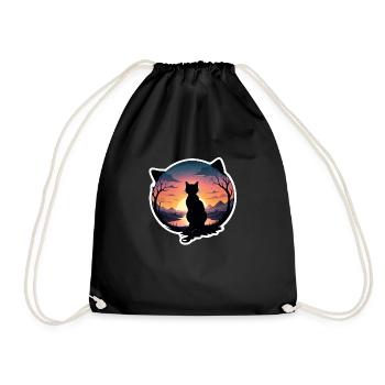 chat paysage et coucher de soleil - Sac de sport léger - noir - Devant