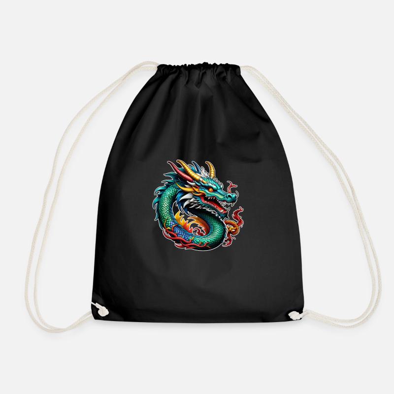 Asian Dragon - Japan - Chinese - Drawstring Bag - black