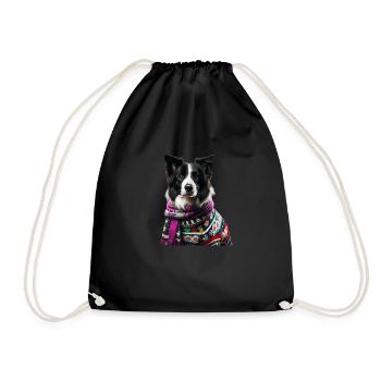Border Collie Weihnachten - Turnbeutel - Schwarz - Vorne