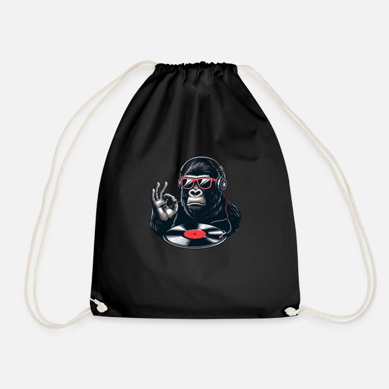 DJ Gorilla Ape beats with Record player and Vinyl - Drawstring Bag - black