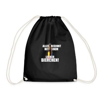 Alles beginnt mit einem LECKER BIERCHEN - Saufen - Turnbeutel - Schwarz - Vorne