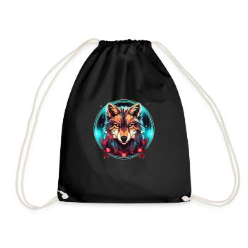 Wolf with Xmas Ornament, Love Wolfs - Drawstring Bag - black - Front