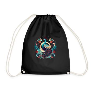 Oiseau paon avec des éléments de floal - Sac de sport léger - noir - Devant