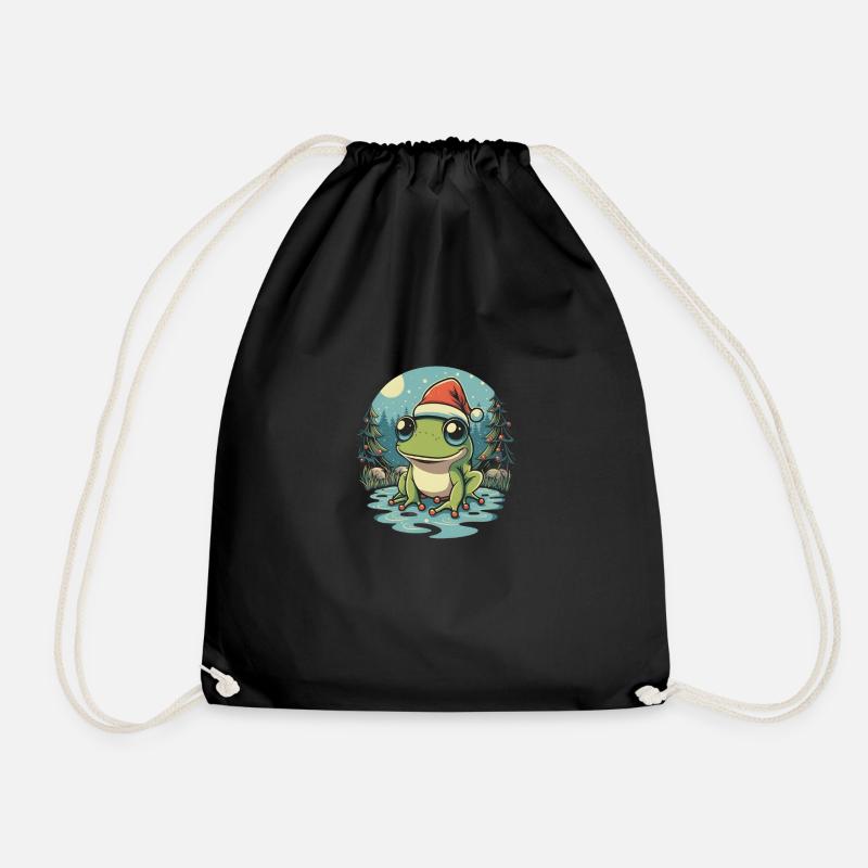 Weihnachtsfrosch Kawaii - Turnbeutel - Schwarz