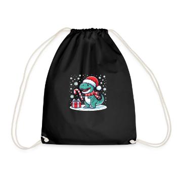 Weihnachtlicher T-Rex - Turnbeutel - Schwarz - Vorne