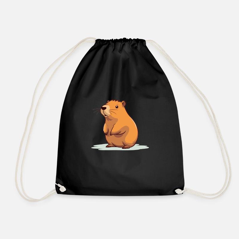 Capybara Wasserschwein Comic Motiv - Turnbeutel - Schwarz