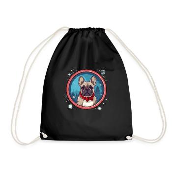 Französische Bulldogge Hund Weihnachten, Liebeshunde - Turnbeutel - Schwarz - Vorne