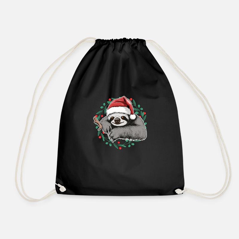 Christmas Sloth Monkey - Drawstring Bag - black
