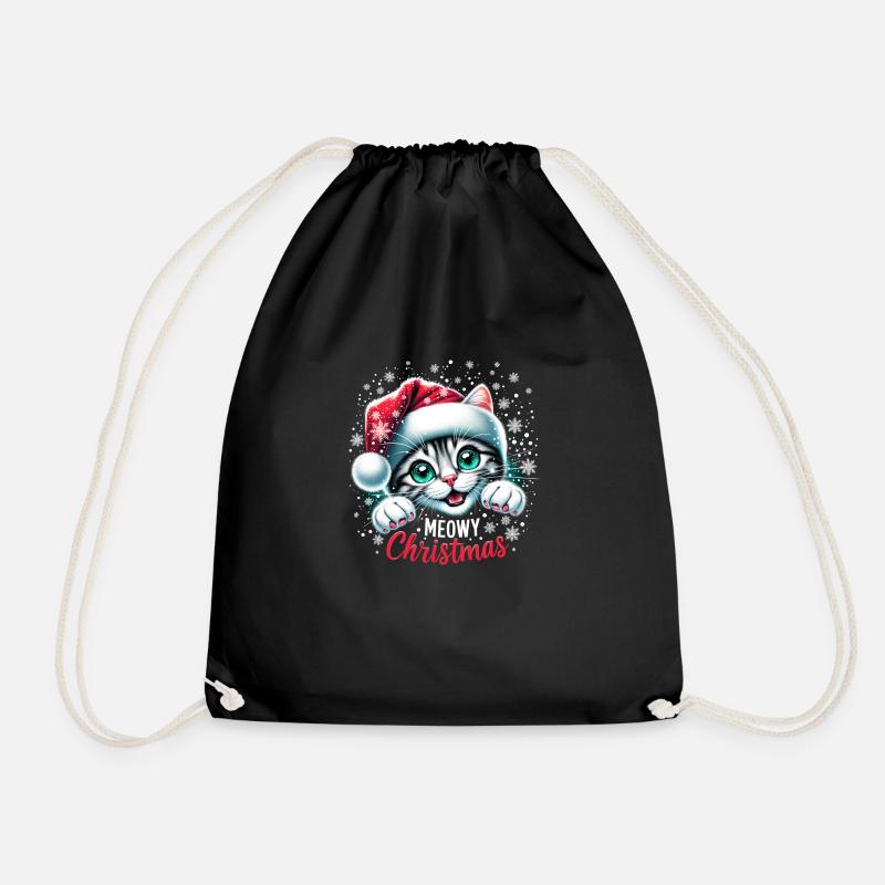 Weihnachtskatze im Schneegestöber - Turnbeutel - Schwarz