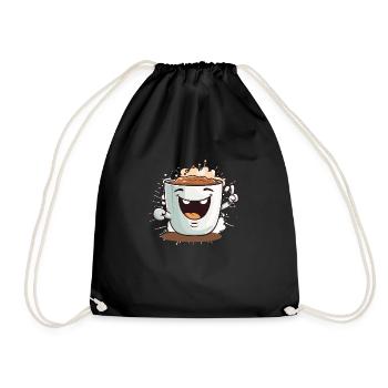 Coffee Cup White Cheerful Funny Cute Face - Drawstring Bag - black - Front