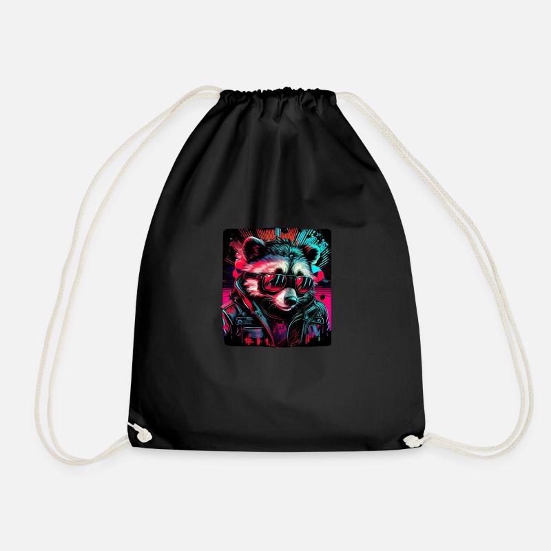 Cyber raccoon - Drawstring Bag - black