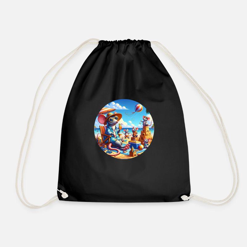 Rats on the beach - Drawstring Bag - black