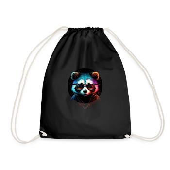 Hipster raccoon - Drawstring Bag - black - Front