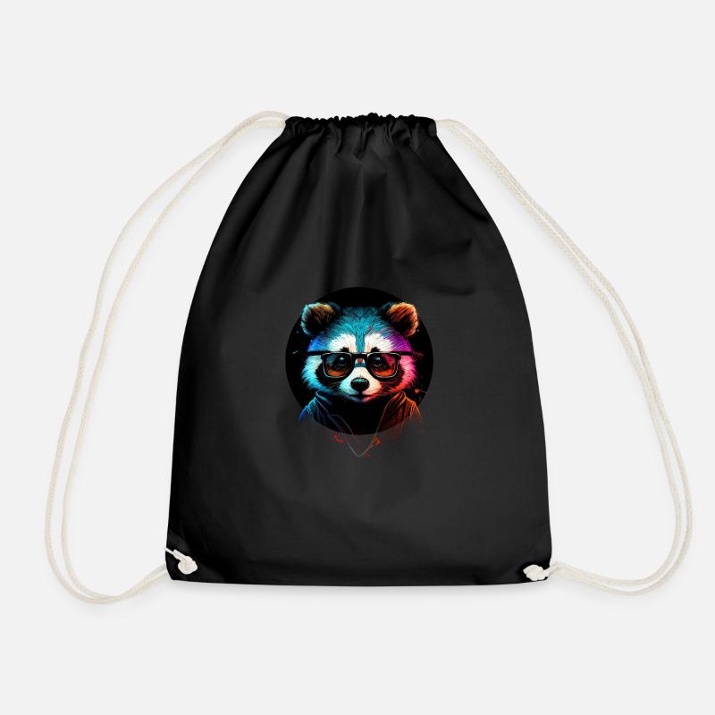 Hipster raccoon - Drawstring Bag - black