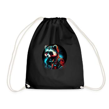 Cyber raccoon - Drawstring Bag - black - Front
