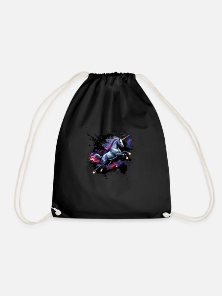 Unicorn in space - Drawstring Bag - black