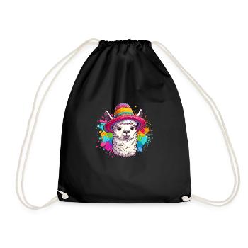Colorful Cartoon Llama: - Drawstring Bag - black - Front