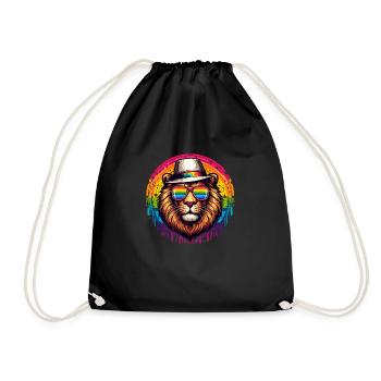 Cartoon lion with rainbow glasses and hat - Drawstring Bag - black - Front