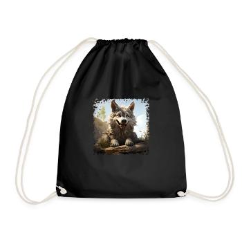 Funny Wolf - Drawstring Bag - black - Front
