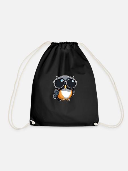 Cool owl with sunglasses - Drawstring Bag - black
