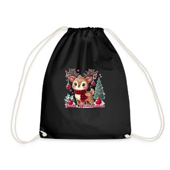 Rentier mit Weihnachtsschmuck - Frohe Weihnachten - Turnbeutel - Schwarz - Vorne