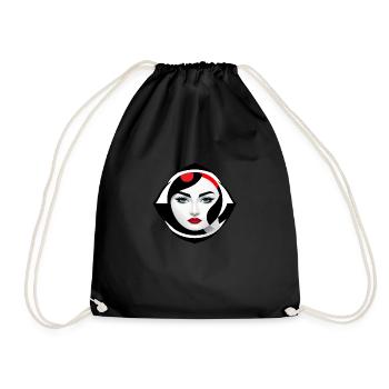 Woman face in b/w/red abstract illustration - Drawstring Bag - black - Front