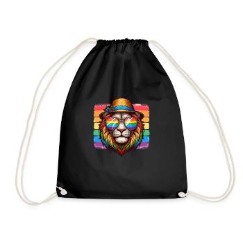 Lion with rainbow glasses - Drawstring Bag - black - Front