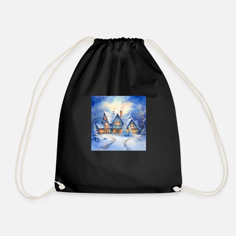 Snowy house - Drawstring Bag - black
