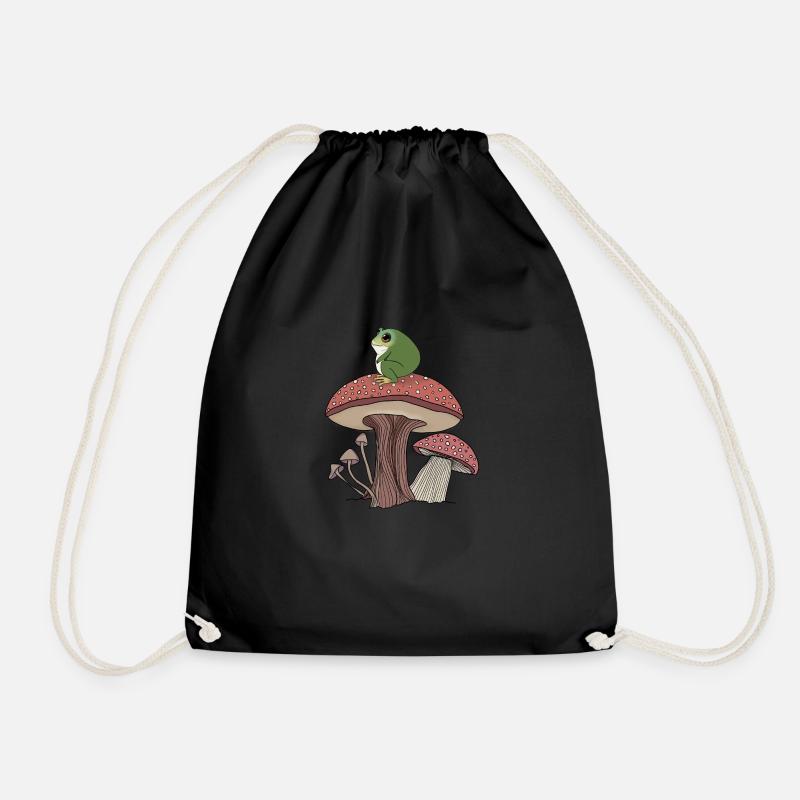 Chunky Frog on a Mushroom - Drawstring Bag - black