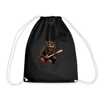Haustiere, Niedlich, Katze, Tier, Katze, Lustige Musik, Gitarre - Turnbeutel - Schwarz - Vorne