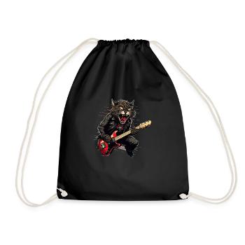 Haustiere, Niedlich, Katze, Tier, Katze, Lustige Musik, Gitarre - Turnbeutel - Schwarz - Vorne