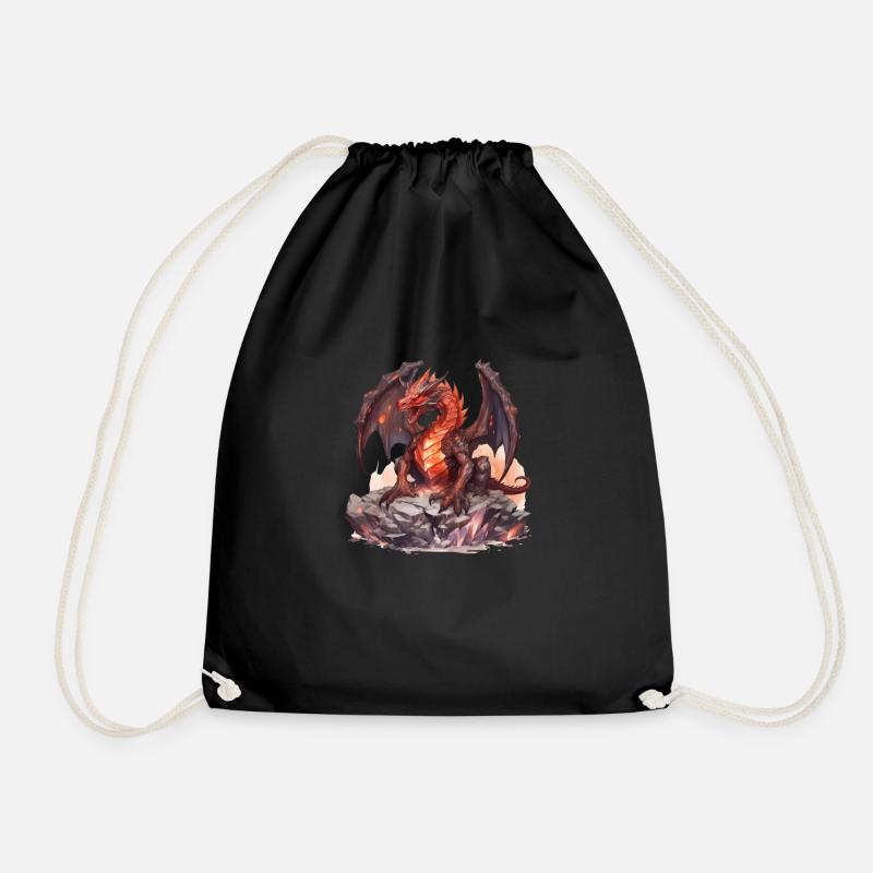 Red fantasy dragon. A gift for dragon lovers. - Drawstring Bag - black