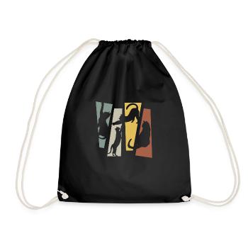 Vintage Retro Katze - Turnbeutel - Schwarz - Vorne