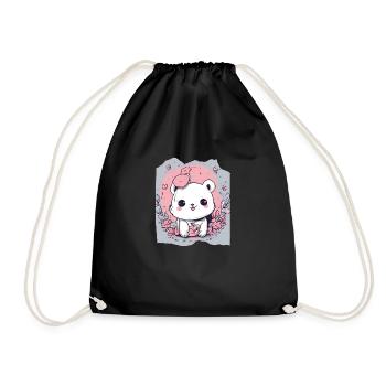 Mignon Kawaii Blanc Animal Rose Fond Pour Elle - Sac de sport léger - noir - Devant