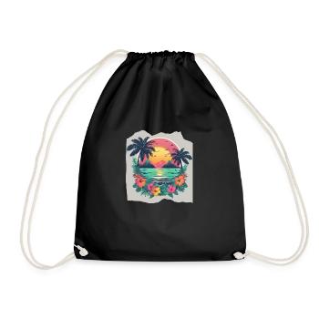 Tropical Paradise Escape Palm Trees Sunset Sunrise - Drawstring Bag - black - Front