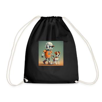 cute little orange futuristic vintage robots - Drawstring Bag - black - Front