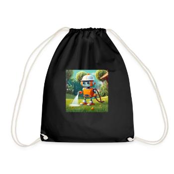 cute little orange futuristic vintage robot - Drawstring Bag - black - Front