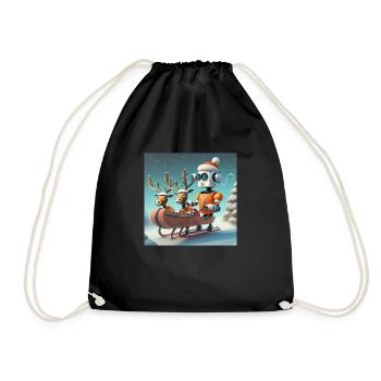cute little orange futuristic vintage robot - Drawstring Bag - black - Front