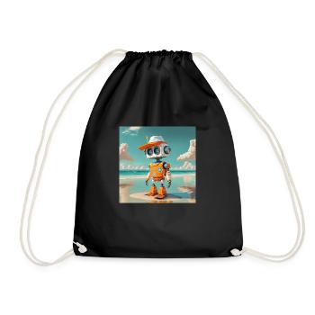 niedlicher kleiner orangefarbener futuristischer Vintage-Roboter - Turnbeutel - Schwarz - Vorne