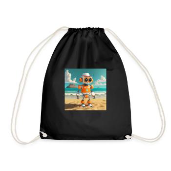 niedlicher kleiner orangefarbener futuristischer Vintage-Roboter - Turnbeutel - Schwarz - Vorne
