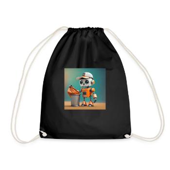 niedlicher kleiner orangefarbener futuristischer Vintage-Roboter - Turnbeutel - Schwarz - Vorne