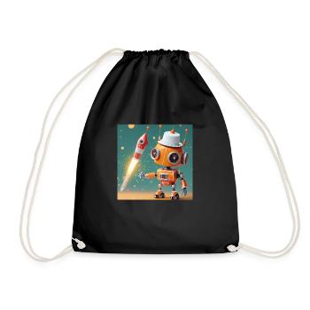 robot –is launching New Year's Eve rockets - Drawstring Bag - black - Front